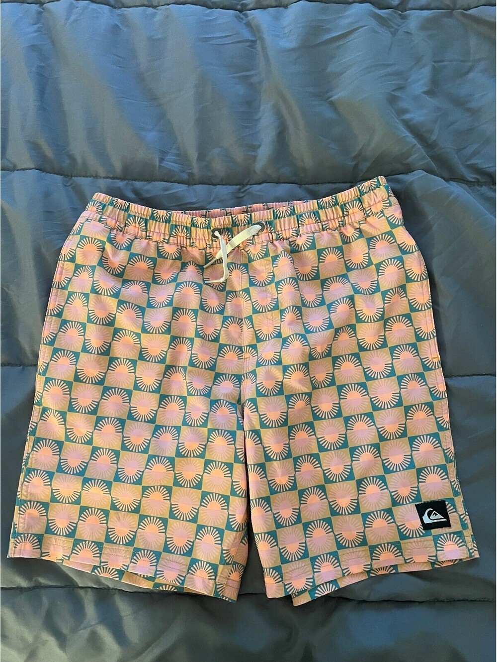 Quiksilver Boys Swim Trunks Size L 14/16 Green and orange